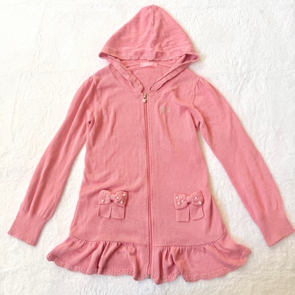 RARE Mezzo Piano Sweater Bow Zip Up Pink Pearl Hooded Liz Lisa Hime Y2K